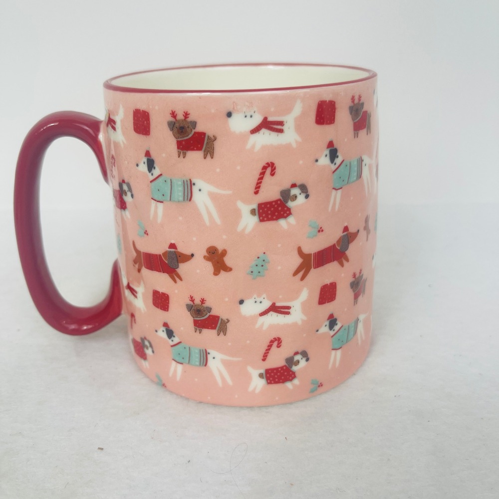 10 Strawberry Street Coffee Mug Pink Christmas Dogs Holiday Sweater Ceramic Exc - Picture 8 of 10